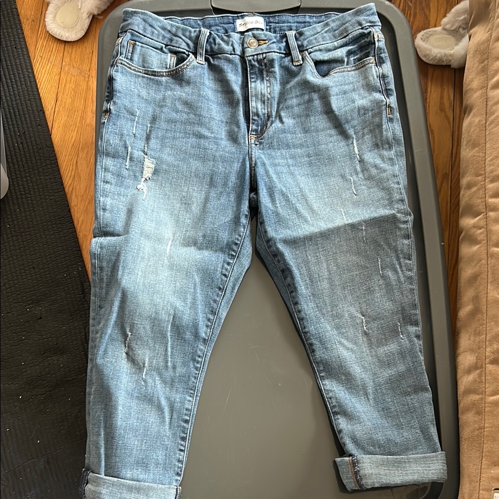 Light Blue Distressed Capris with Cropped Fit